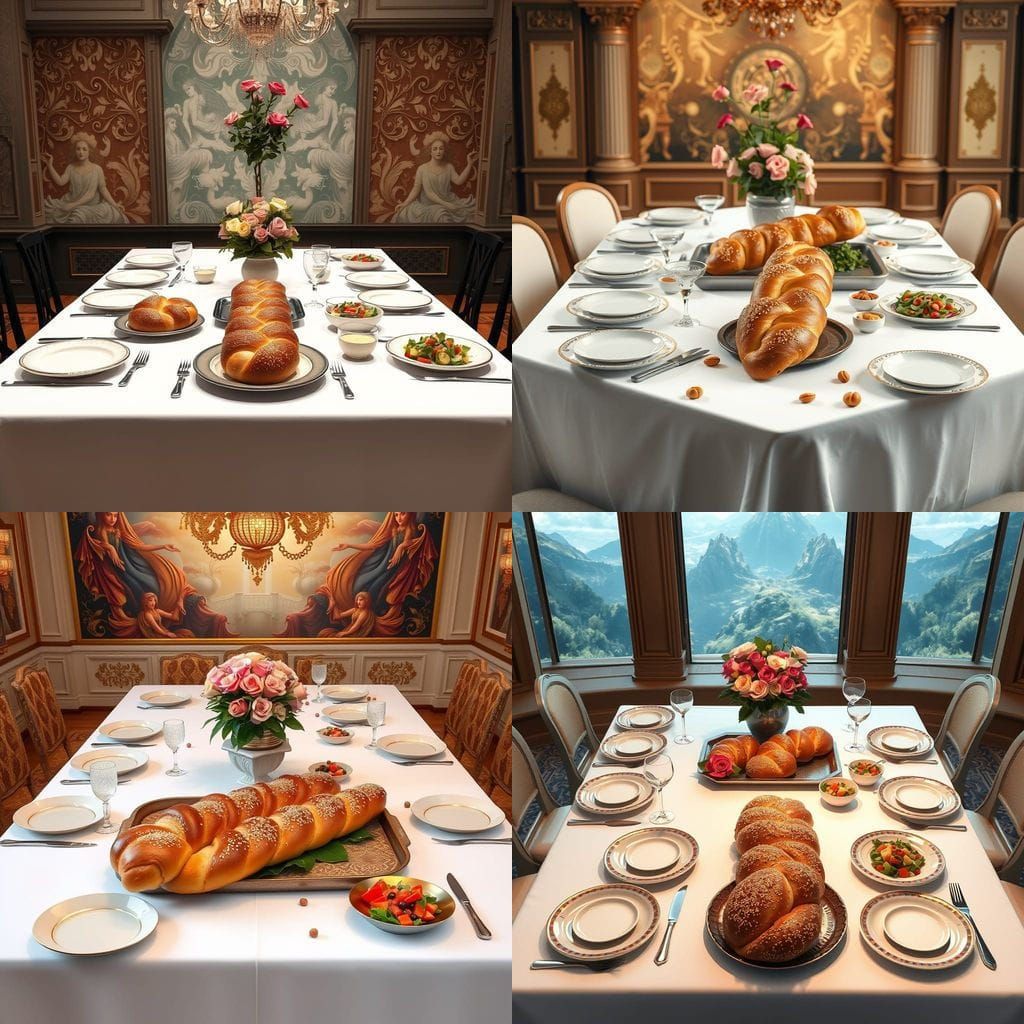 Elegant Table Setting with Challah and Roses