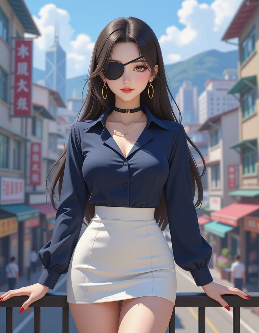 Stylish Asian Woman in Hong Kong: 3D Anime Art