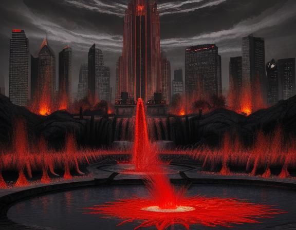 Demonic Sin City Landscape with River of Fire
