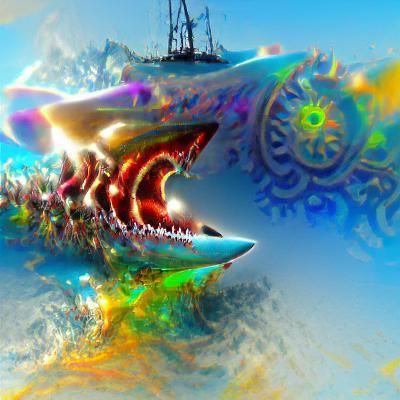 Steampunk Shipwreck with Shark and Kraken