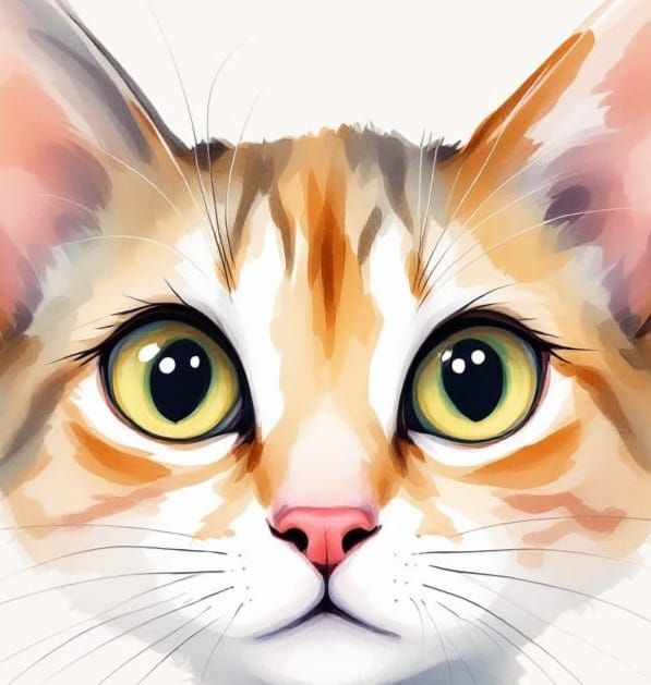 Watercolor Cat Close-Up: Eyes, Nose, Whiskers & Ears