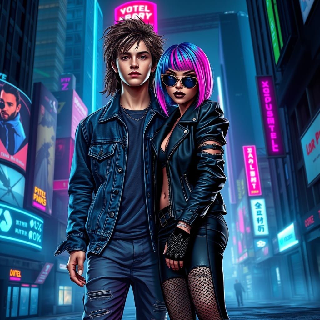 Cyberpunk Couple Stands Out in Gritty Cityscape