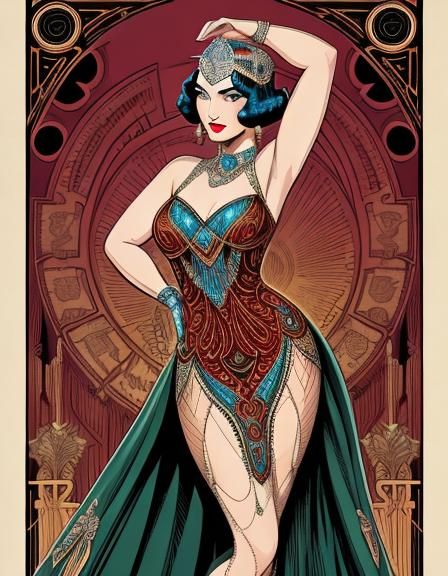 Art Deco Burlesque Woman in Flapper Gown