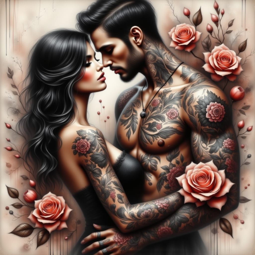 "I cover myself in tattoos of us, Dream of the day we embrace ...... "