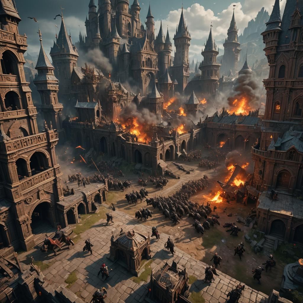 Epic Battle Scene in Detailed Matte Painting Style