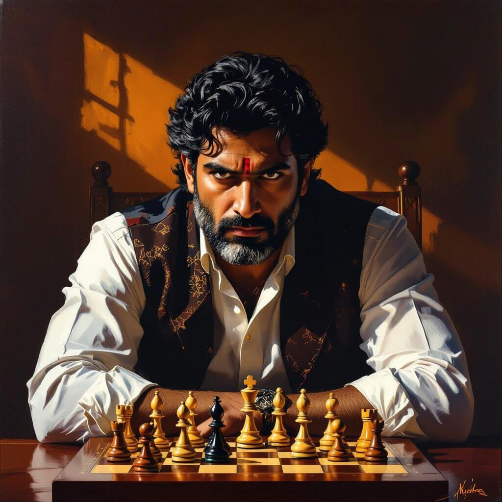 Grandmaster Vishwanath Anand in Dramatic Painterly Portrait