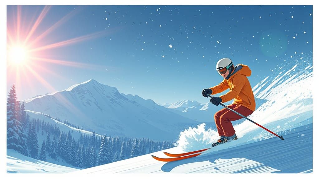 Anime Style Skiing Scene: Cel-Shaded Manga Art