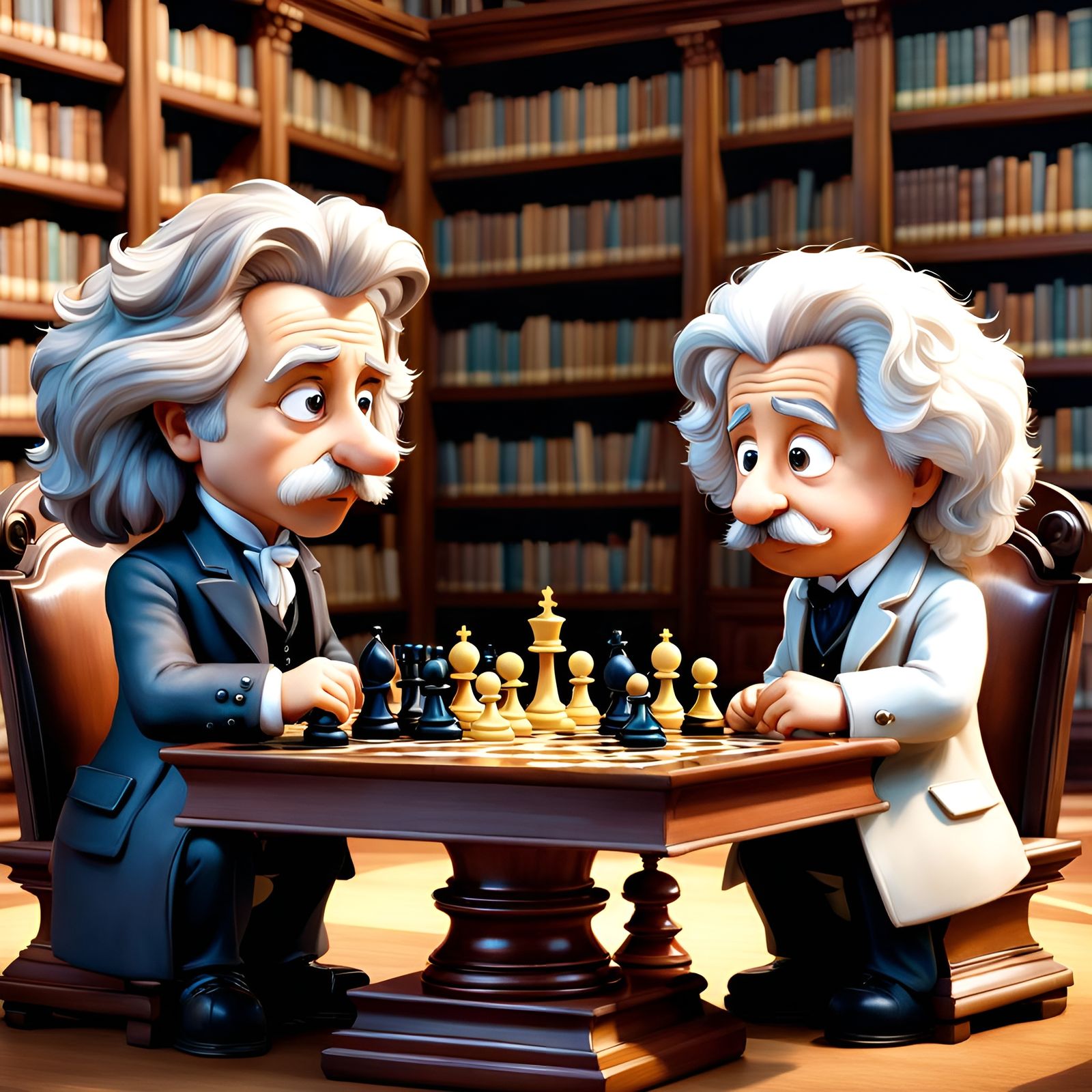 Newton and Einstein Play Chess, 3D Digital Art