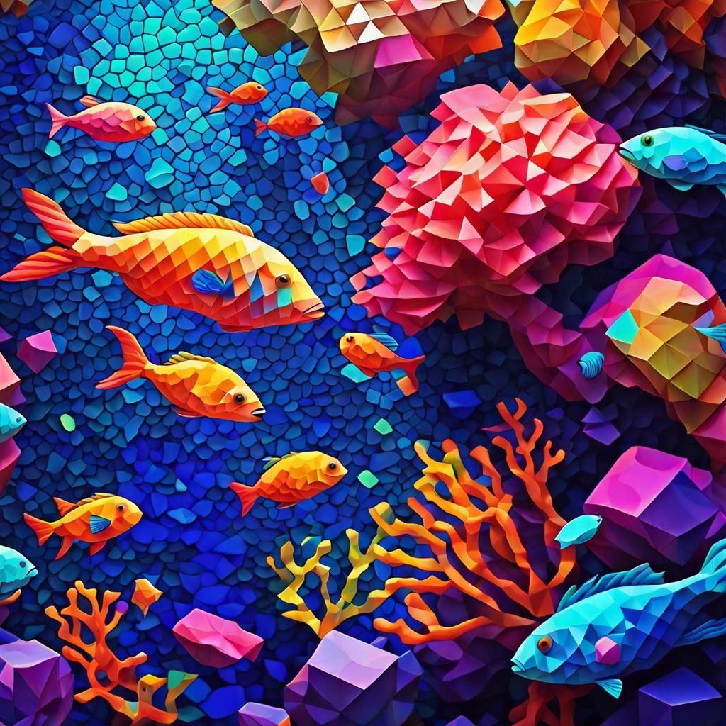 Vibrant Ocean Scene in Low Poly Mosaic Style