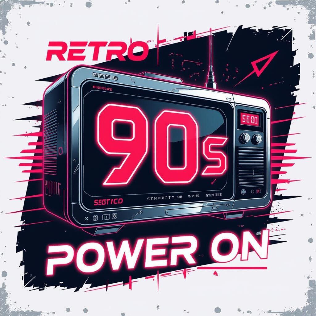 Retro 90s Electronics Logo with Neon Outlines
