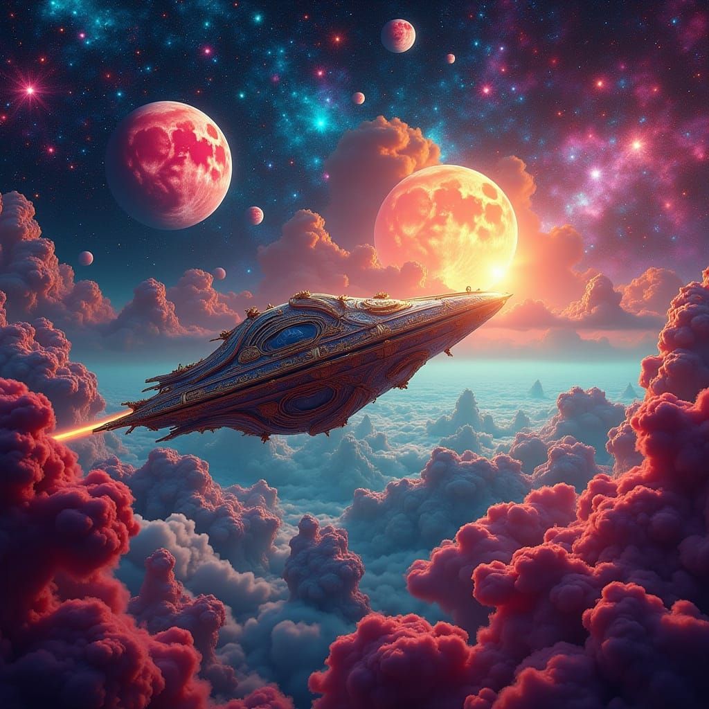 Cosmic Traveler Soaring Through Starry Galaxy