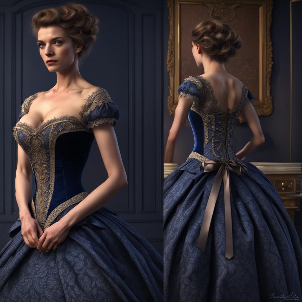 Dark Blue Corset Ballgown on Dressmaker Form