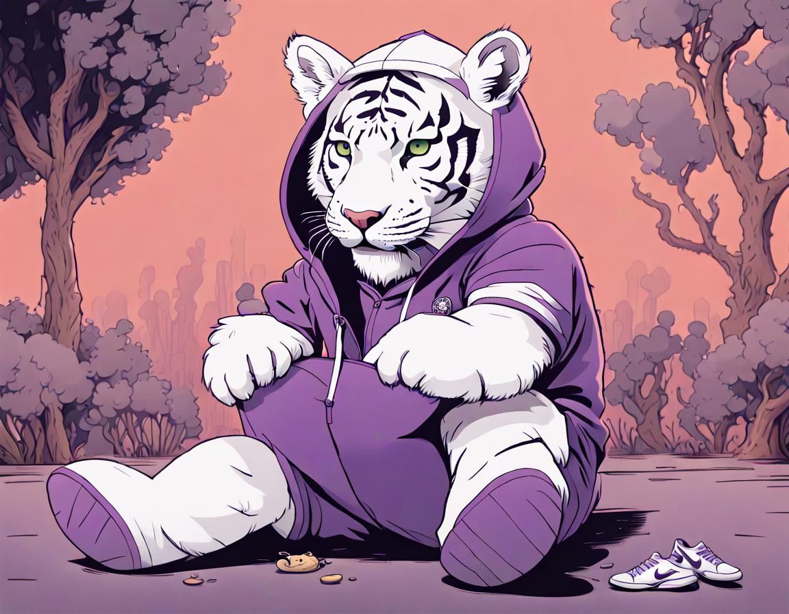 Sad Tiger Cub in Garden, 3D Digital Art