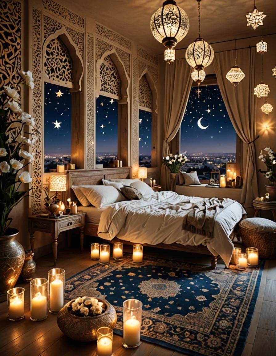 Enchanting Arabian Bedroom with Candles and Stars