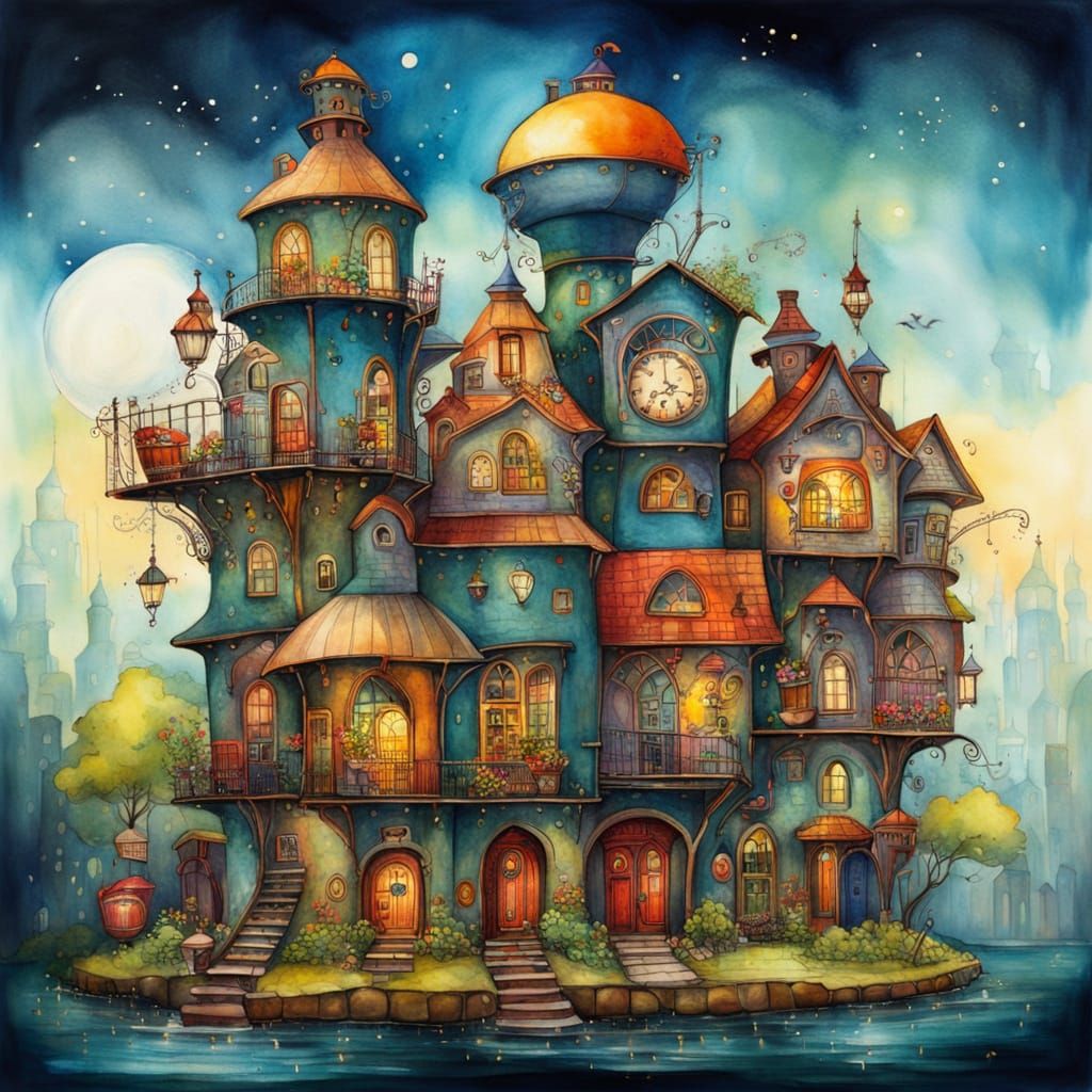 Whimsical Steampunk Village in Vibrant Colors