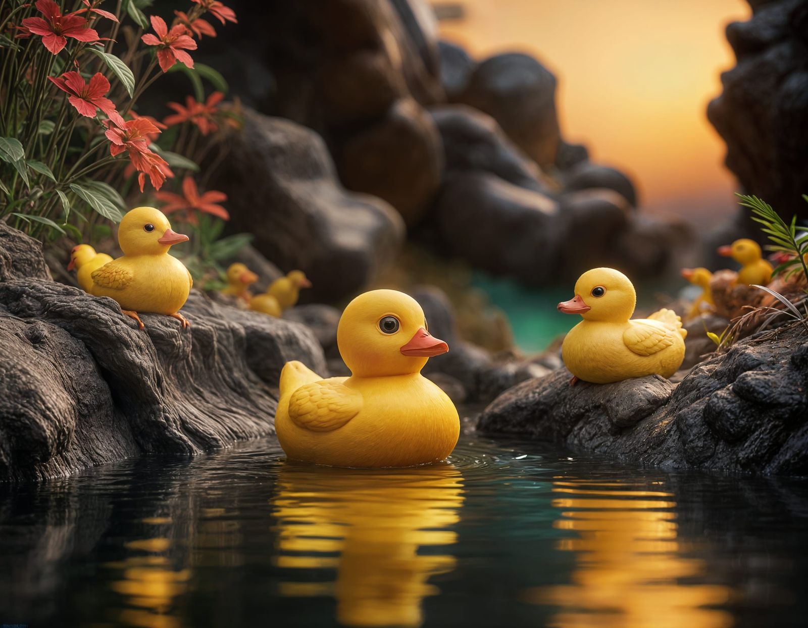 Vibrant Rubber Ducks in Whimsical Landscapes