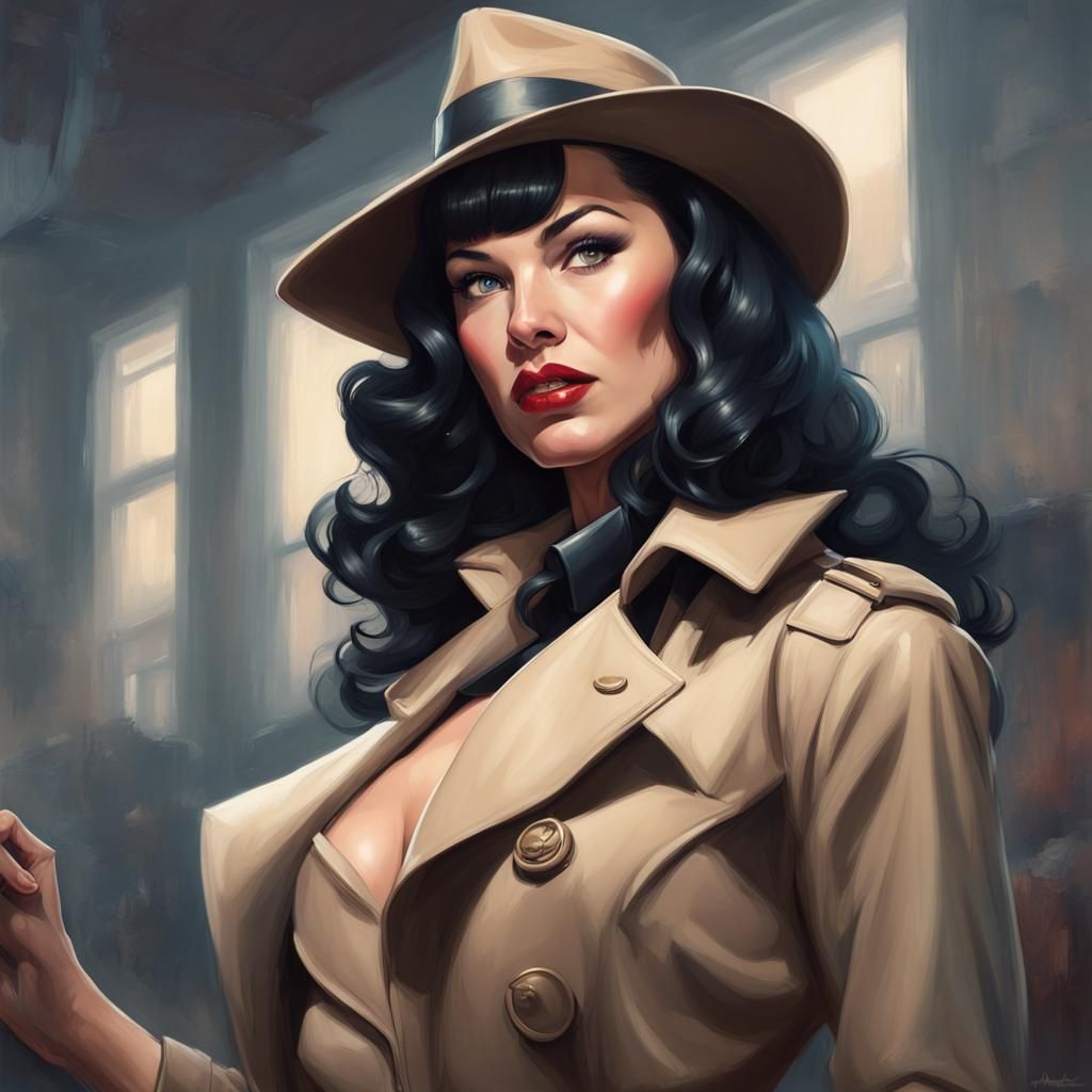 Bettie Page in Fedora, Art Nouveau Portrait