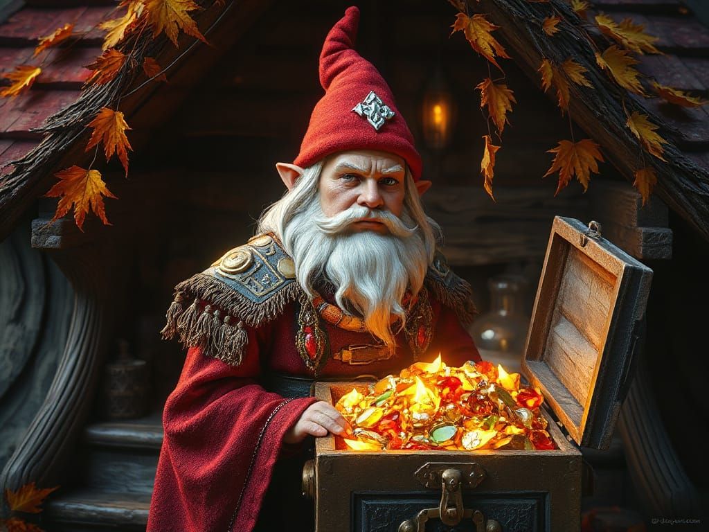 Gnome with Treasure Chest, Hyperdetailed Portrait