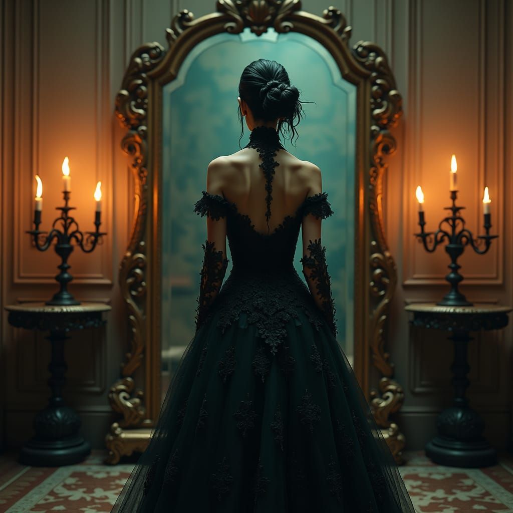 Victorian Woman and Mystical Reflection in Candlelight