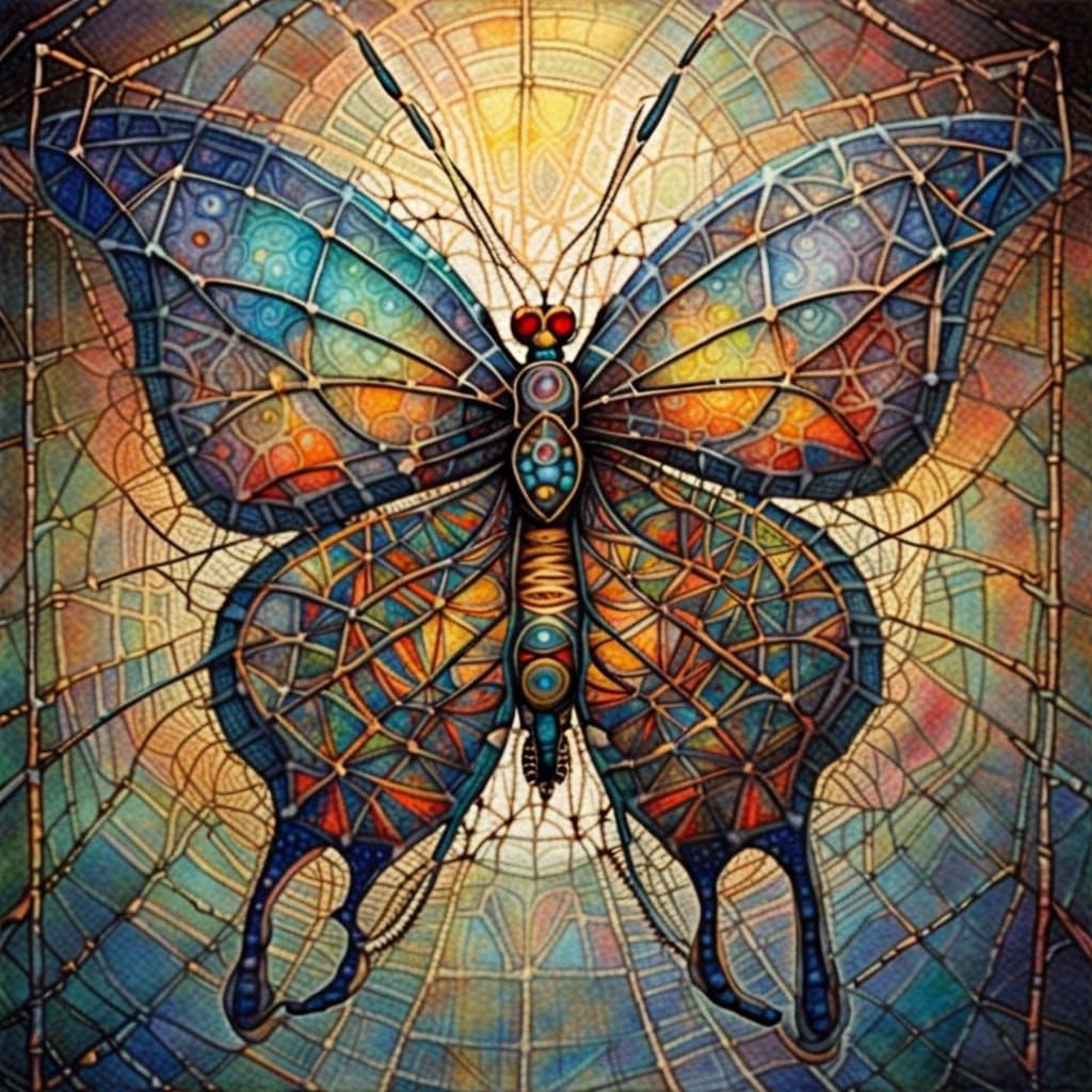 Cosmic Butterfly Caught in Filigree Spiderweb