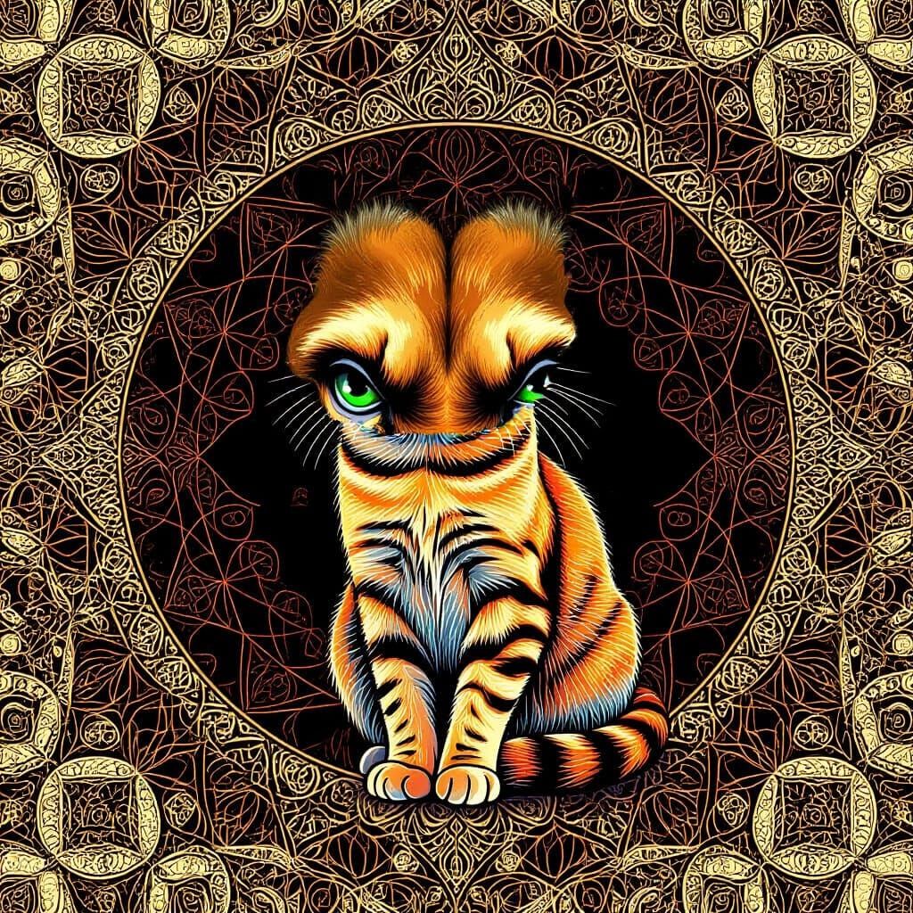 Regal Lion Head in Medieval Manuscript Style