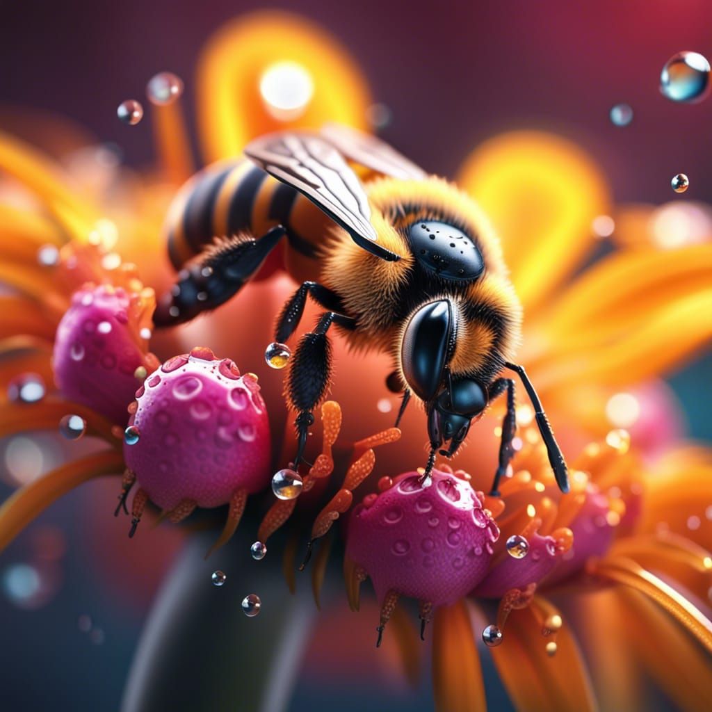 Macro Photo of Bee on Flower in 16K