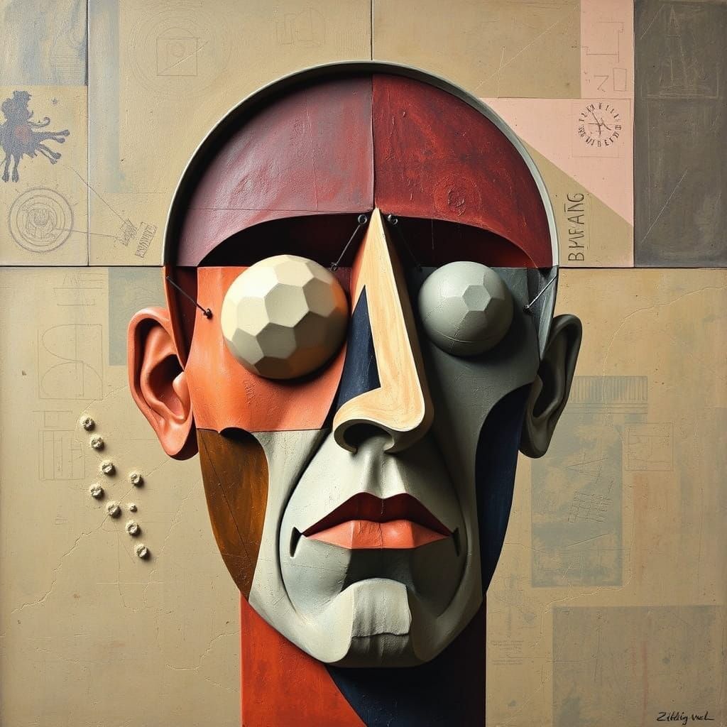 Abstract Cubist Portrait in a Distorted Reality