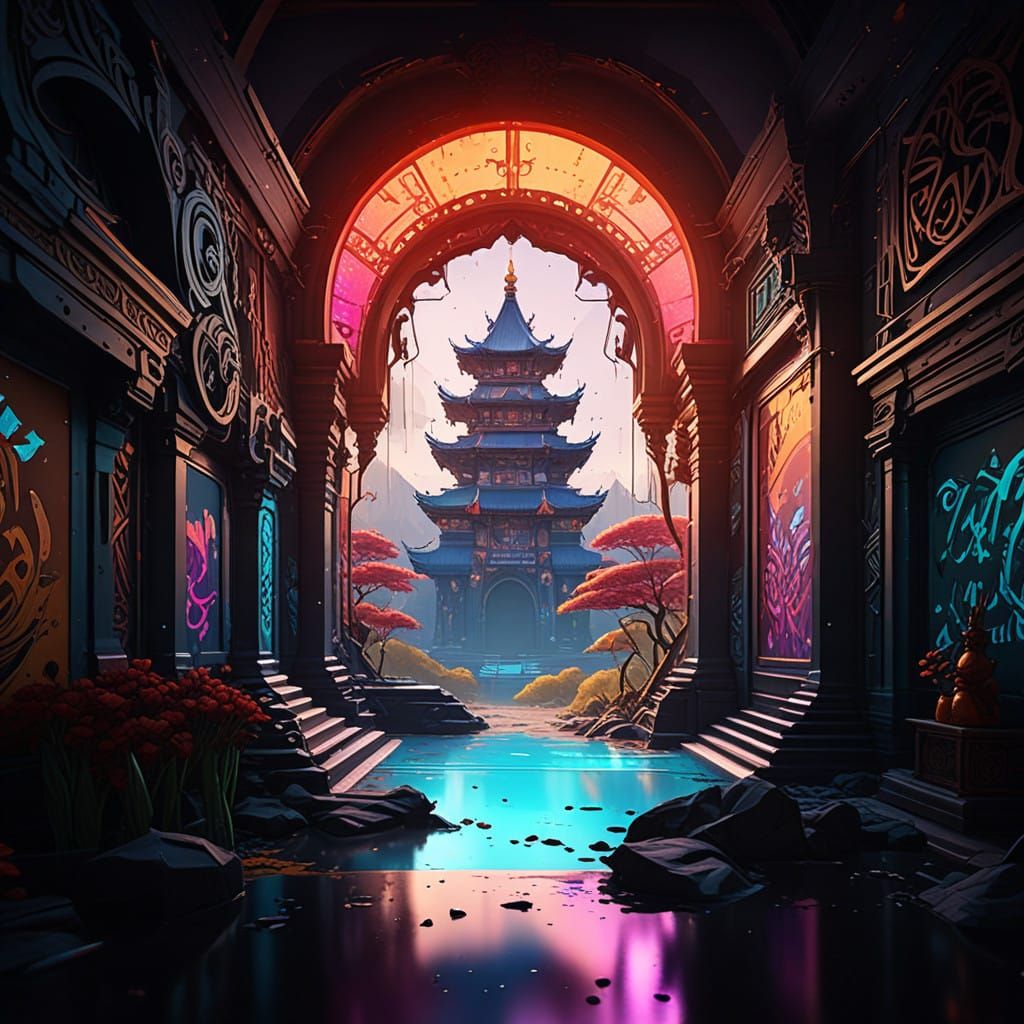 Vibrant Sci-Fi Portrait with Graffiti and Cinematic Lighting