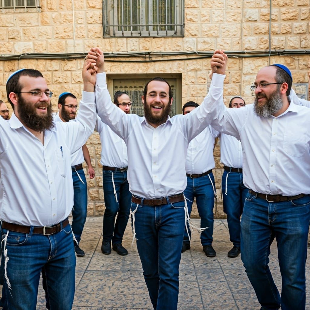 Hasidic Men Dancing in Jerusalem: Photojournalistic Style