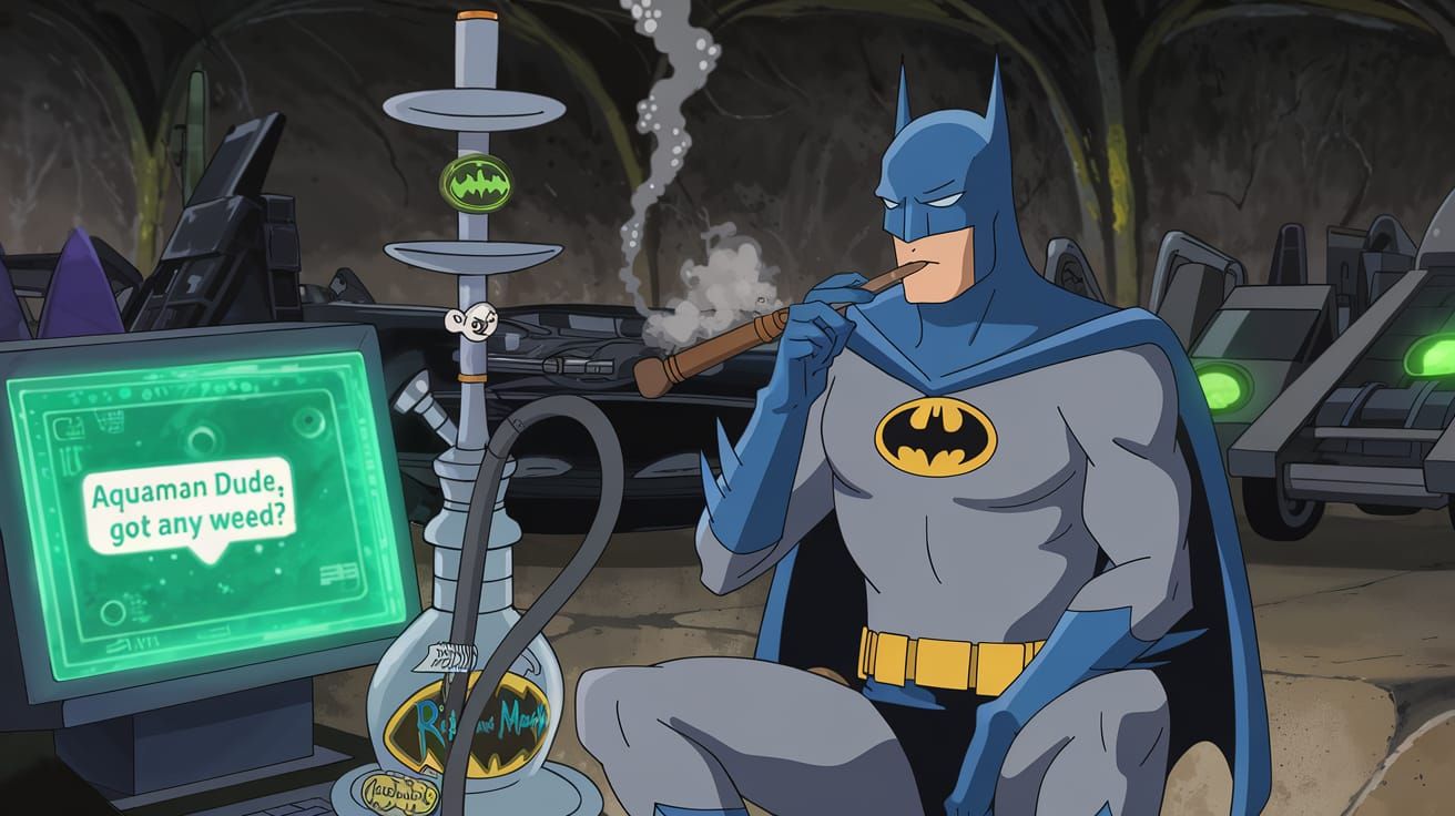 Batman Smokes Hookah in Anime Style Batcave