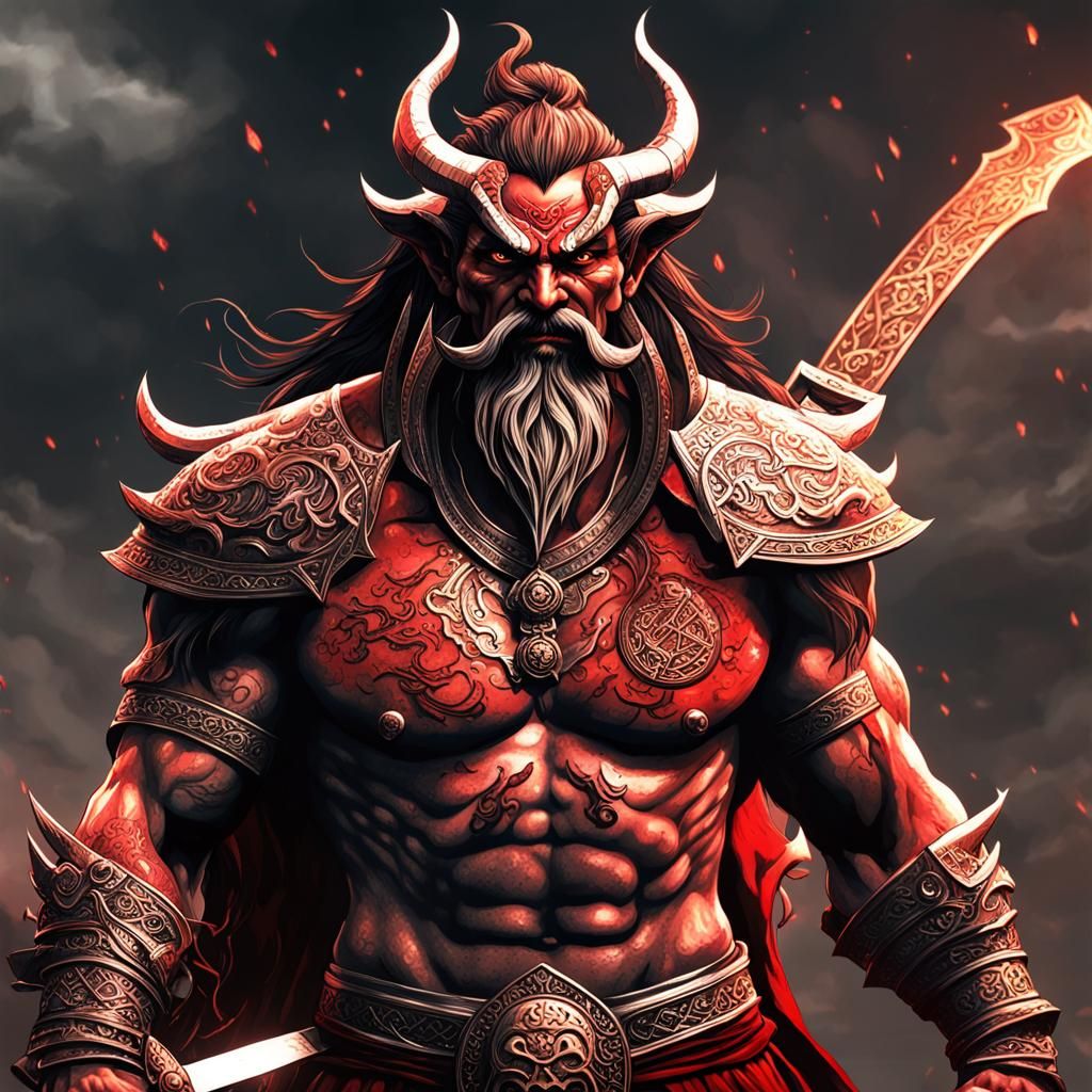 Altai Demon God with Steel Sword in Dark Fantasy Style