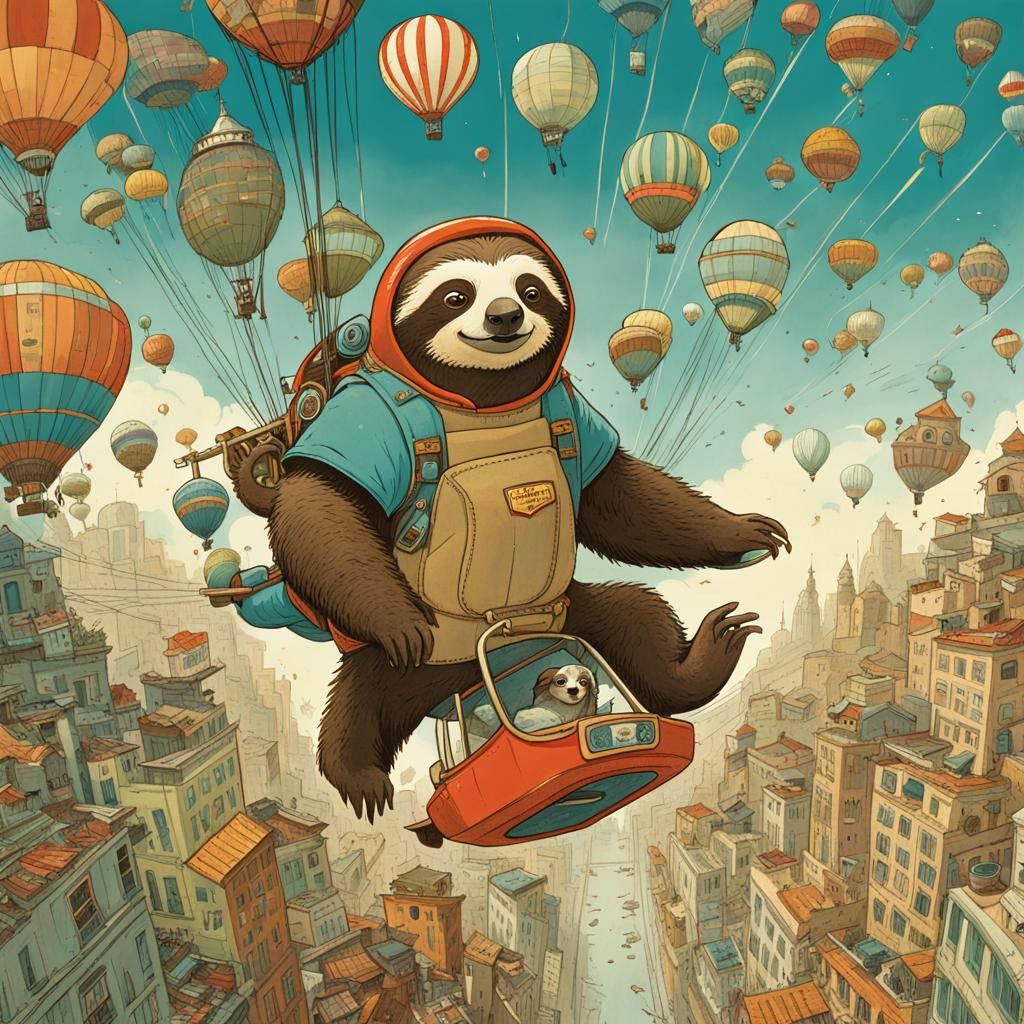 Skyler the Speedy Sloth Flies to Rescue: Illustration