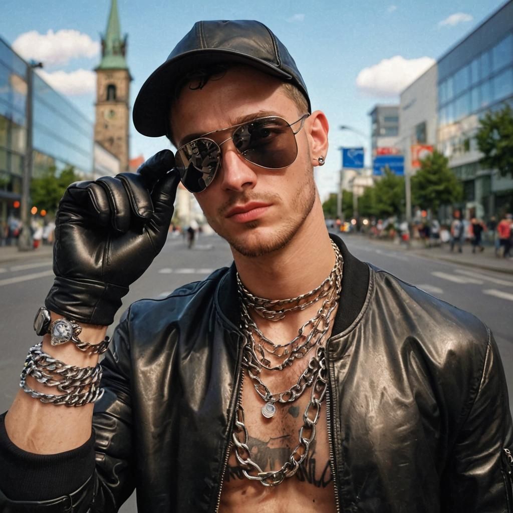 German Scally Boy in Shiny Bomber Jacket