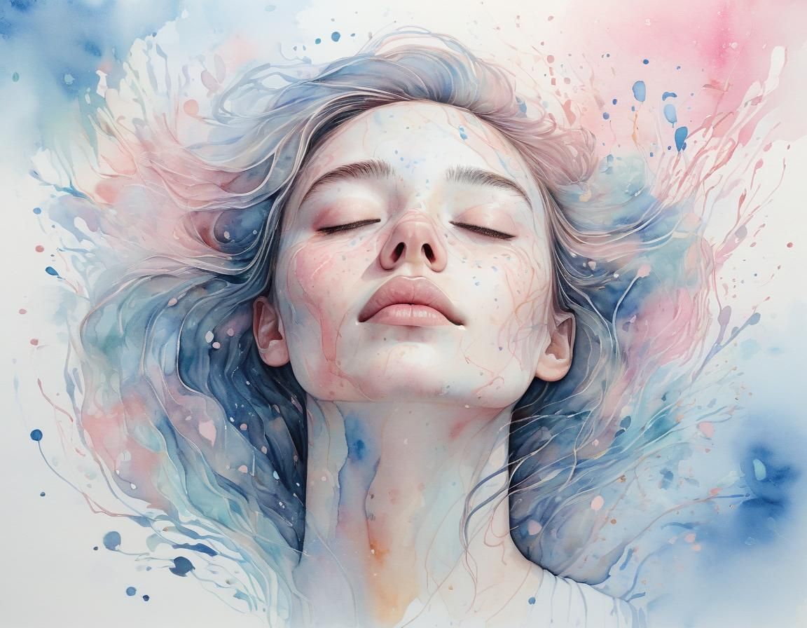 Dreamy Watercolor Portrait with Soft Pastel Splatters
