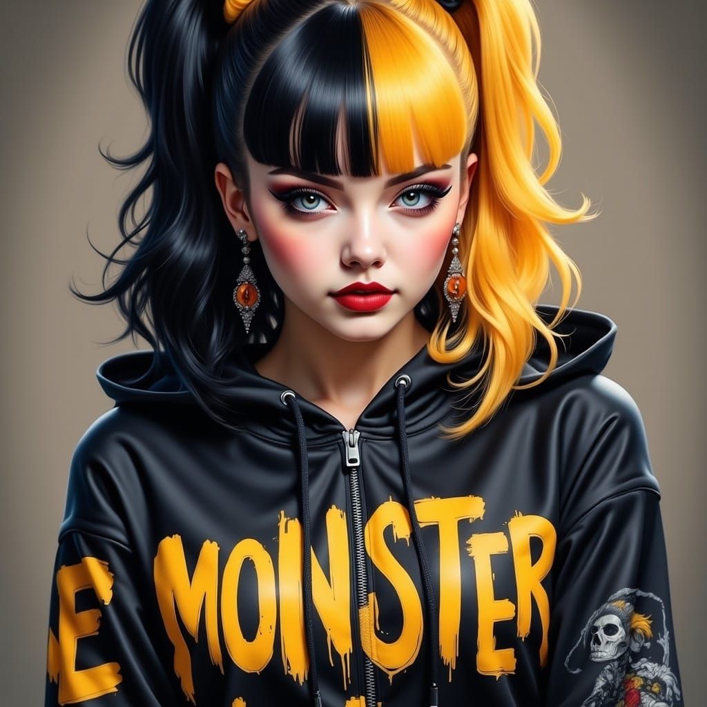 Striking Portrait of Woman with Two-Tone Hair