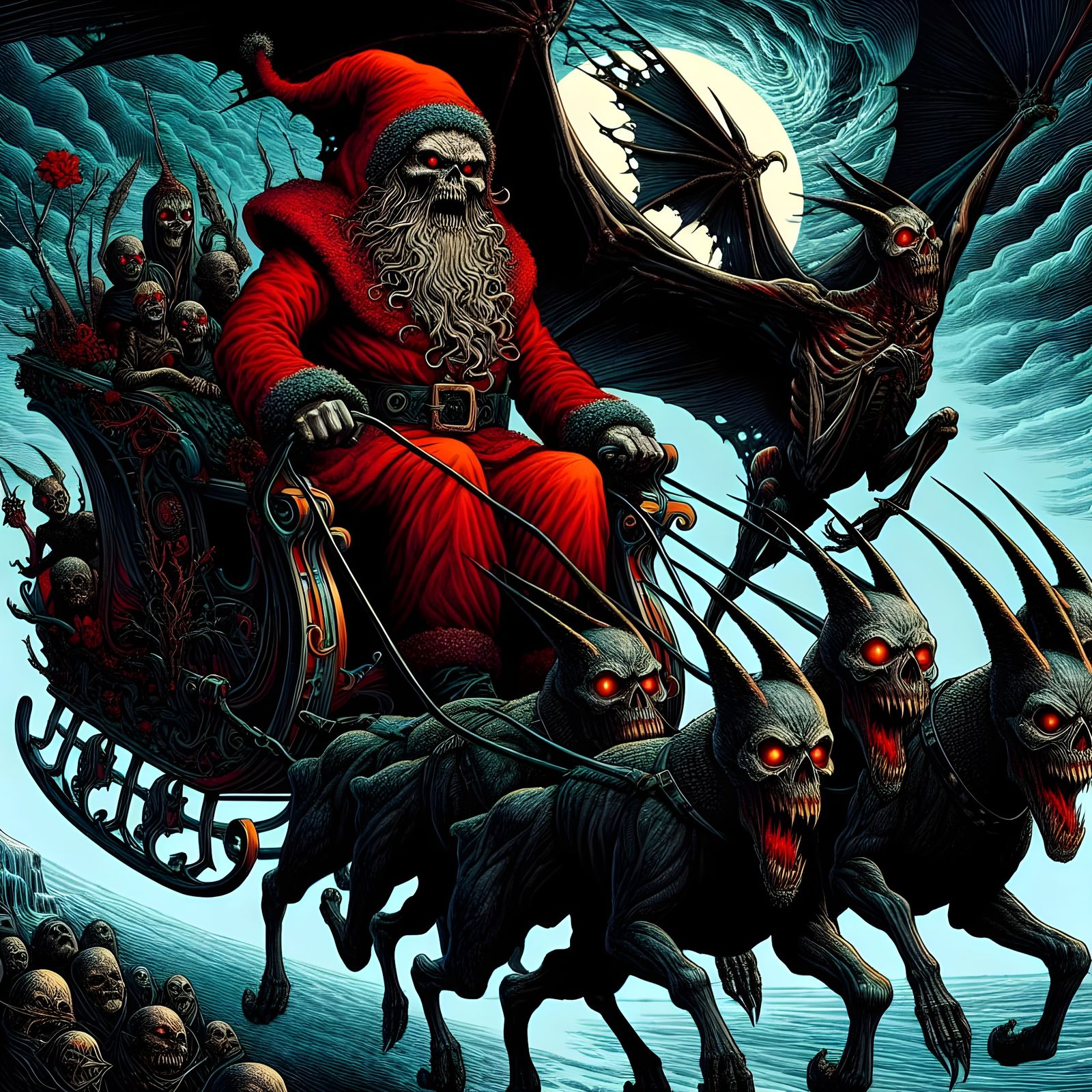 Menacing Santa Claus Rides a Nightmare Sleigh