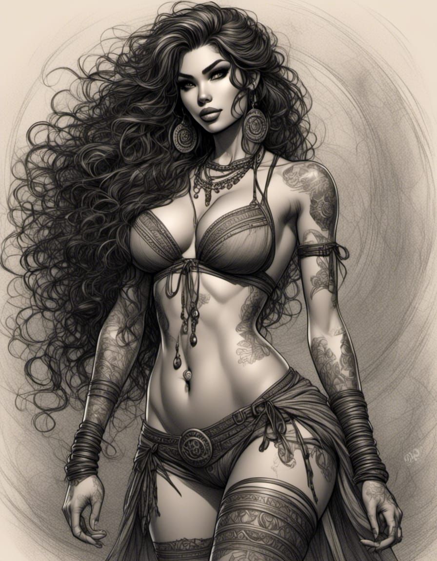 Curvy Brunette in Bikini: Fantasy Comic Portrait