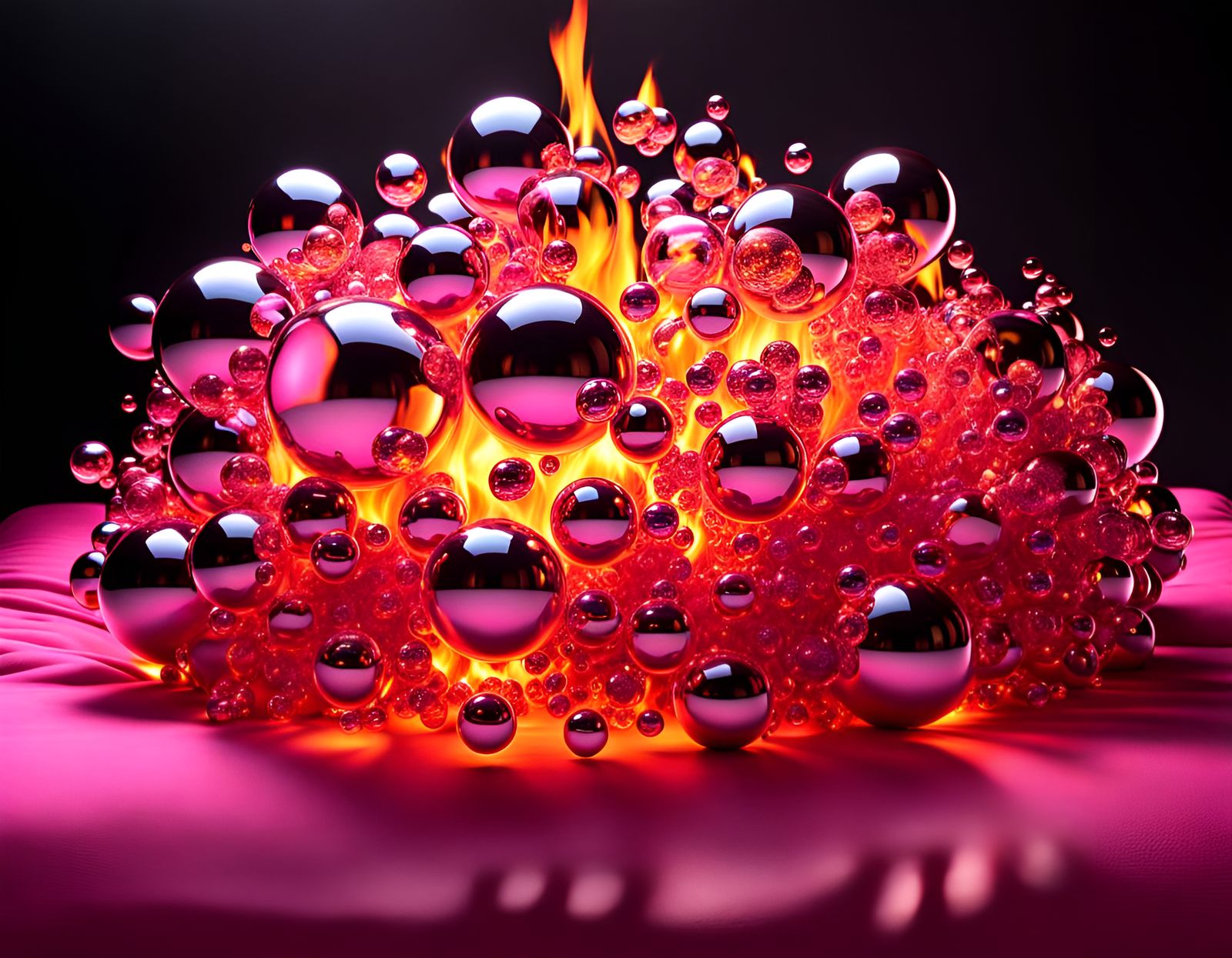 Fiery Clump of Pink Bubbles On a Bed