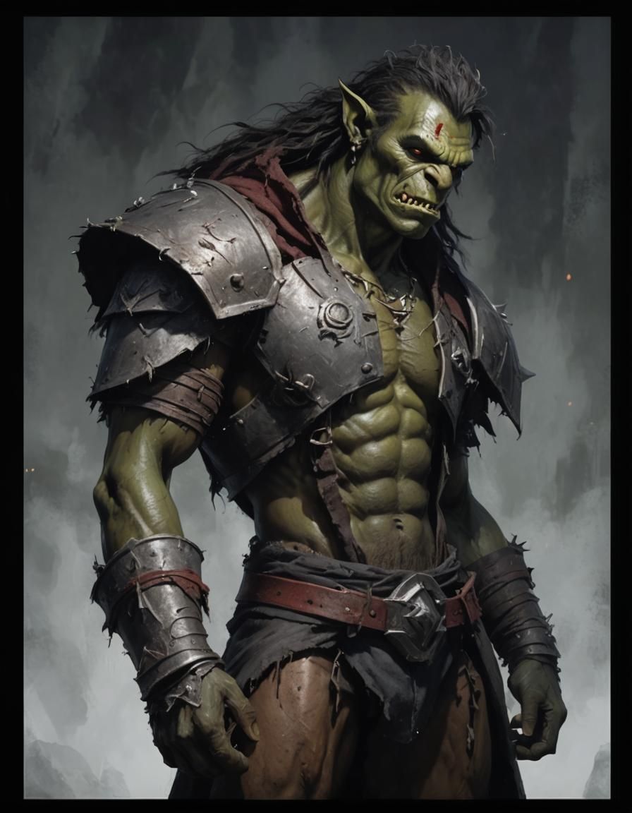 Orc with Male Figure, Maximalist Digital Painting