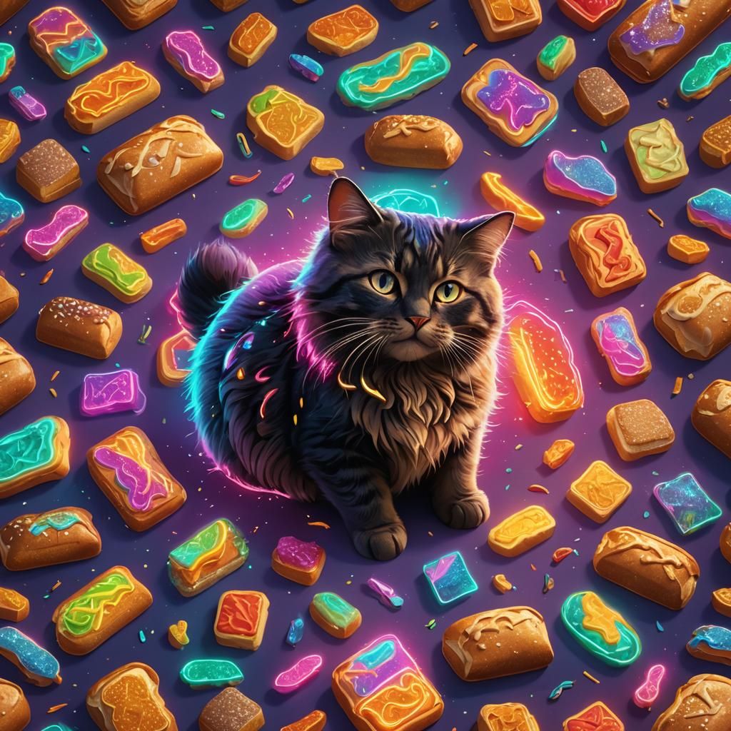 Catloaf Bread Fusion in Neon Fantasy Art