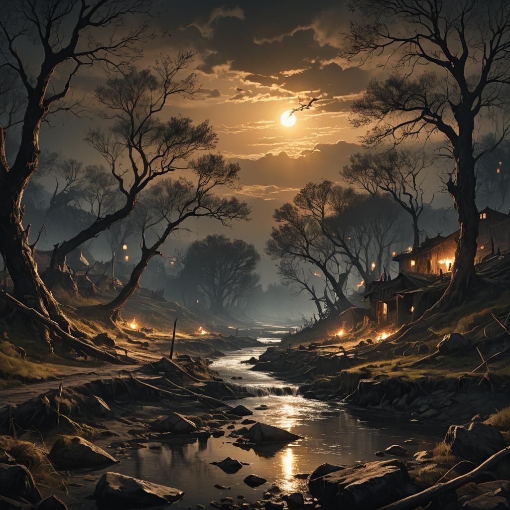 Eerie Glowing Eyes in Dying Moonlight