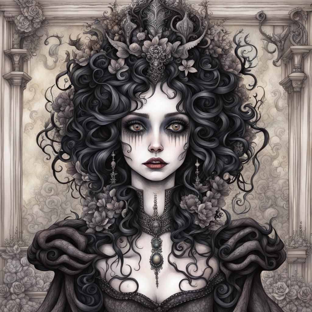 Goth Princess in Hyperdetailed Digital Watercolor Style