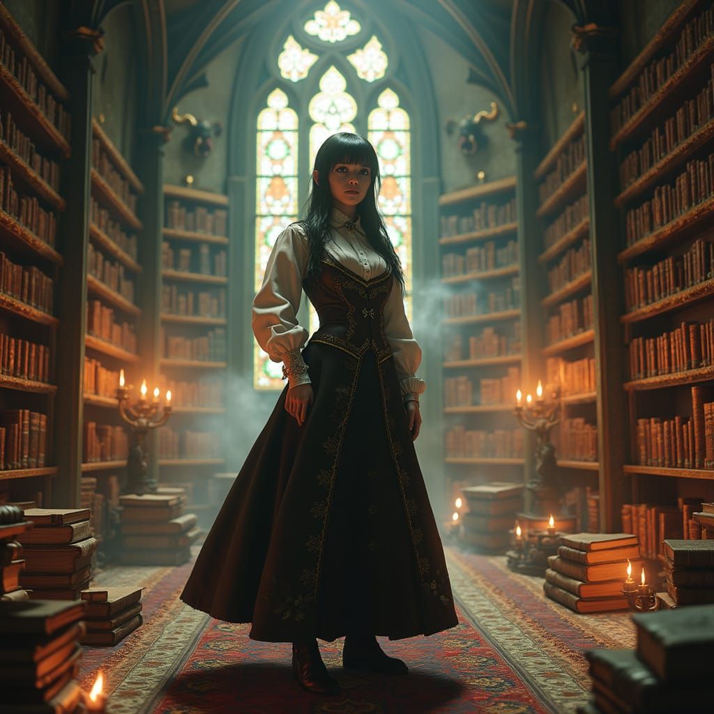 Mystical Victorian Siren in Ancient Library of Forgotten Kno...