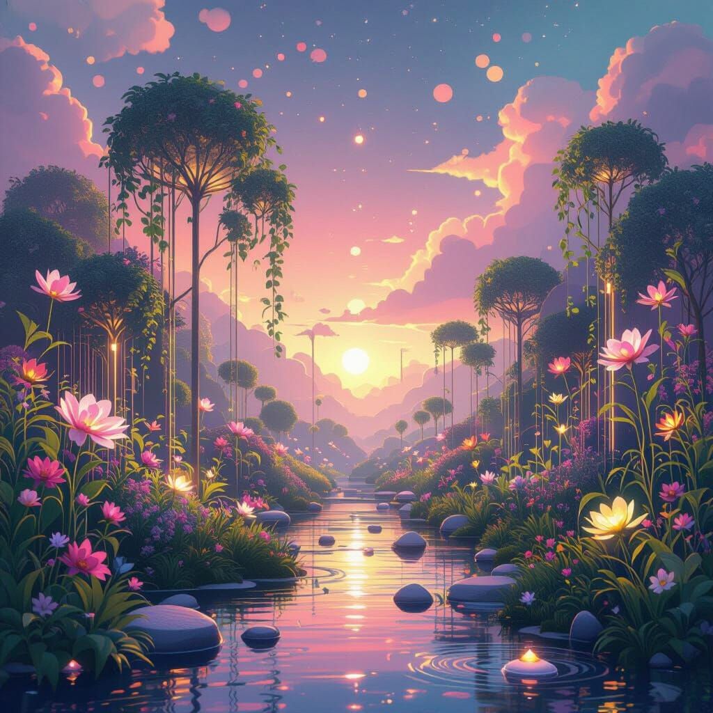 Abstract Digital Garden of Growth and Reflection