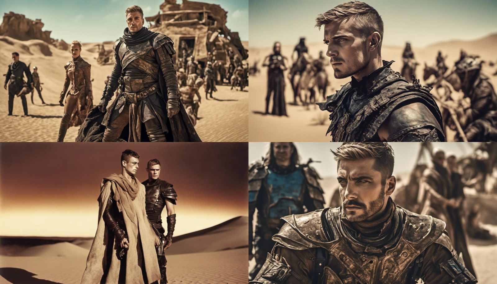 Dystopian Adonis: Muscular Hero in Desert Landscape