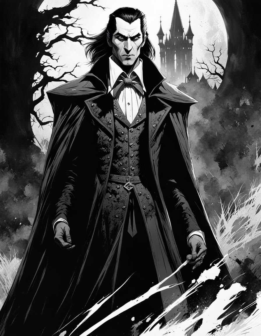 Terrifying Dracula Portrait in Black and White