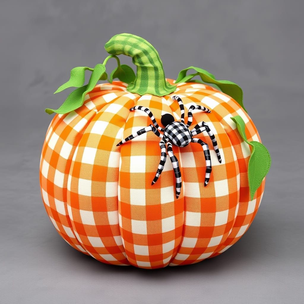 Gingham Pumpkin Still Life in Vintage Style
