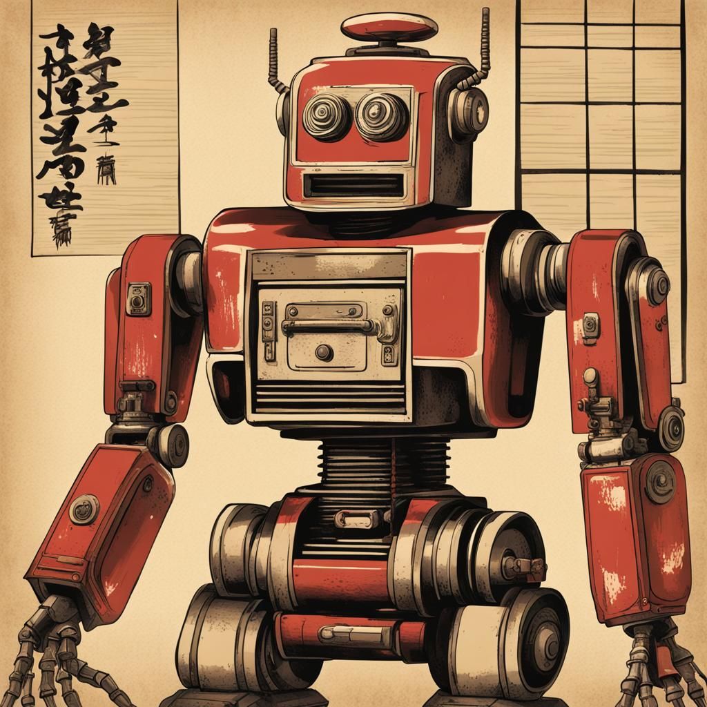 Vintage Robot in Japanese Art Style