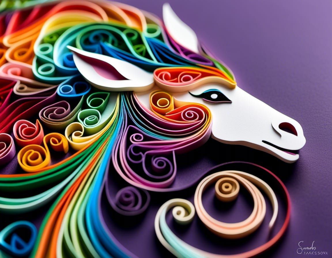 Intricate Quilled Unicorn Figurine in Vibrant Colors