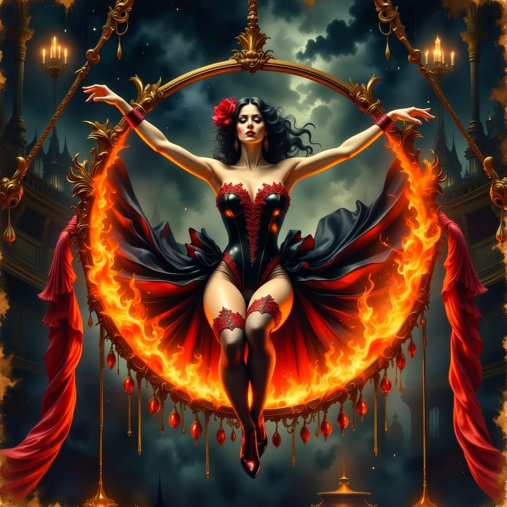 Gothic Circus Performance in Dark Watercolor